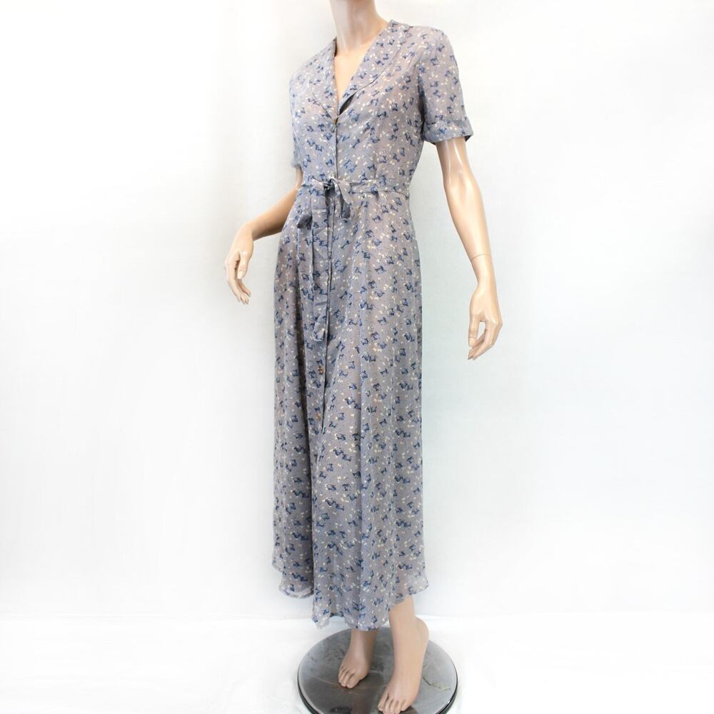Tova Celine vintage 90's retro print button down midi dress size small Made USA